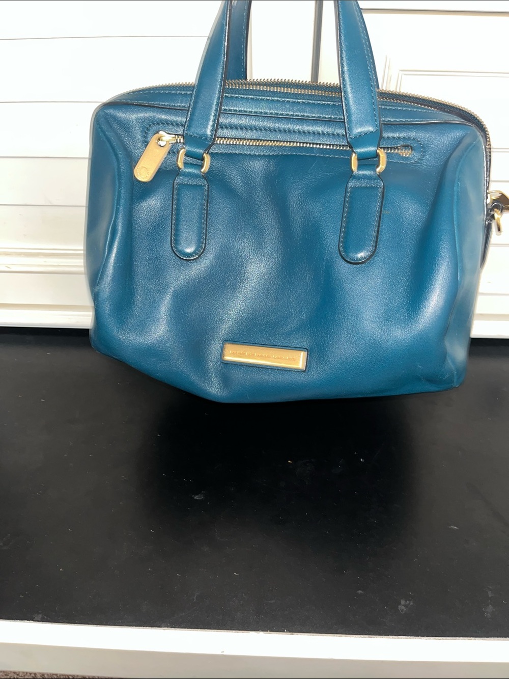 Marc by Marc Jacobs Teal Blue Leather Satchel with Gold Hardware